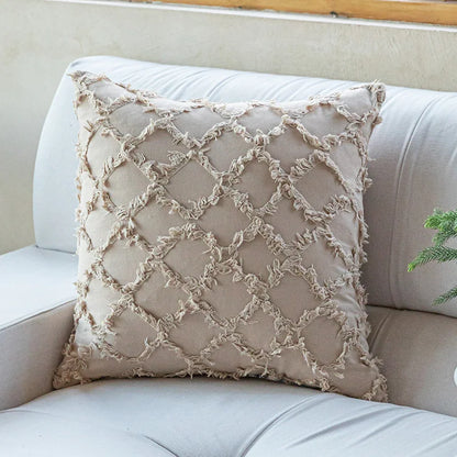 DecorBites™ Cotton Diamond Cushion Cover in Mustard Orange Beige for Living Room Sofa Bed
