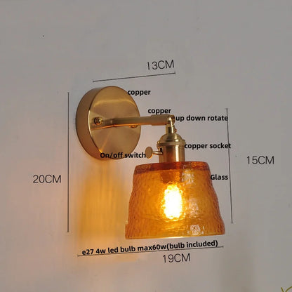 DecorBites™ Clear Glass LED Wall Sconce with Pull Chain Switch, Brass E27, Bedroom Reading Light