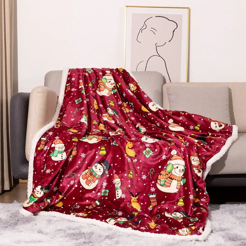 DecorBites™ Cozy Flannel Blanket for Christmas Sofa Cover in Digital Lamb Wool Nap Blanket