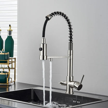 Decorbites™ Küchen-Wasserfilterarmatur mit doppeltem Auslauf, drehbarer Wasserreinigungs-Mischhahn