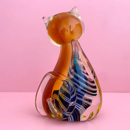 Decorbites™ Handgeblasene Glas-Katzenfigur, Moderne Kunst-Kristallskulptur, Süßes Ornament