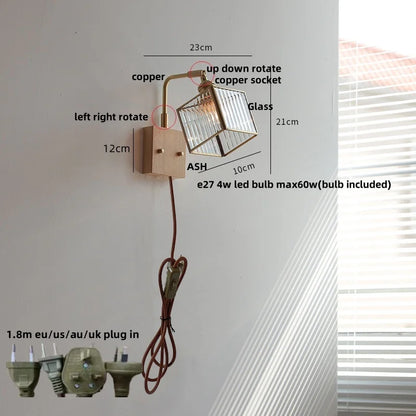 Decorbites™ Messing-LED-Wandleuchten Moderne Treppenleuchte mit blaugemustertem Glas Nachttischlampe