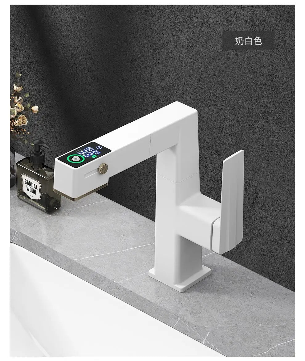 Decorbites™ LED-Beckenarmatur Ausziehbarer Mischbatterie Heißes und Kaltes Wasser Badezimmer-Waschbecken Waschtisch