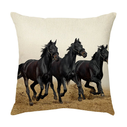DecorBites™ Galloping Horse Pillowcase: Wild Horse Print Linen Cushion Cover for Home Decoration