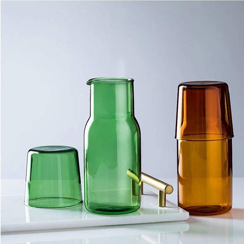 Decorbites™ 550ml Bettseitiges Wasserkaraffe- und Glas-Set in Blau, Bernstein, Türkis, Grau Glas
