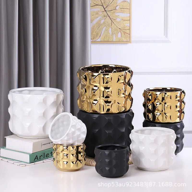 Gold Geometric Ceramic Vase