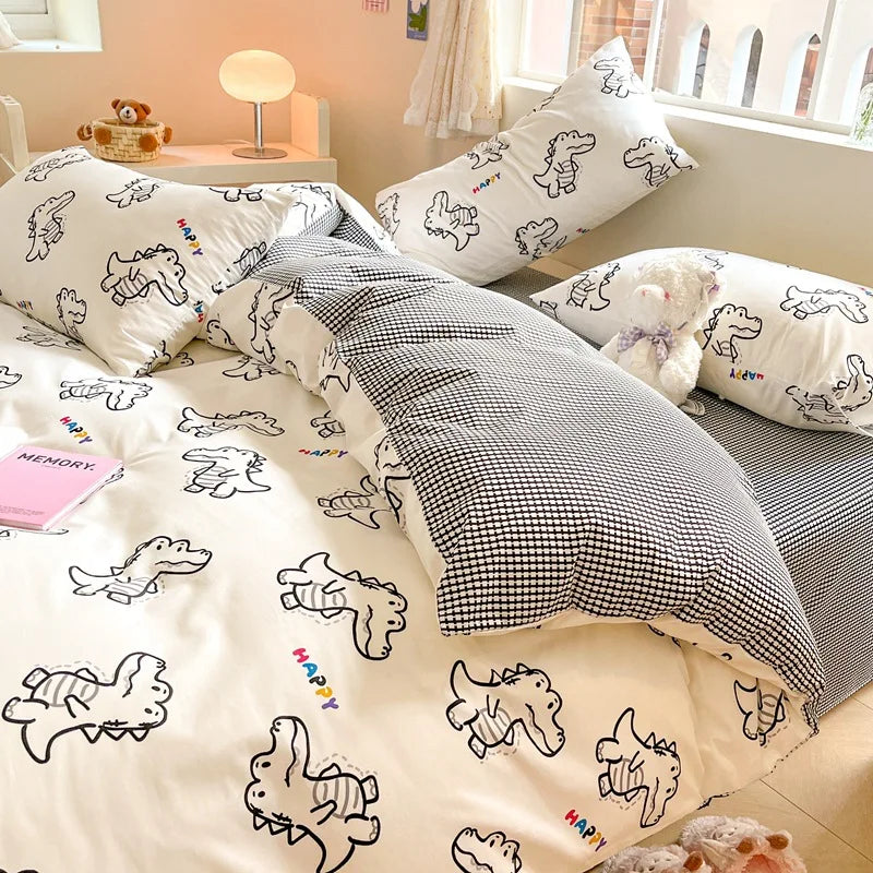 DecorBites™ Cotton Floral Print Bedding Set: Comfortable Sleep Quilt Cover & Fitted Sheet in All Seasons