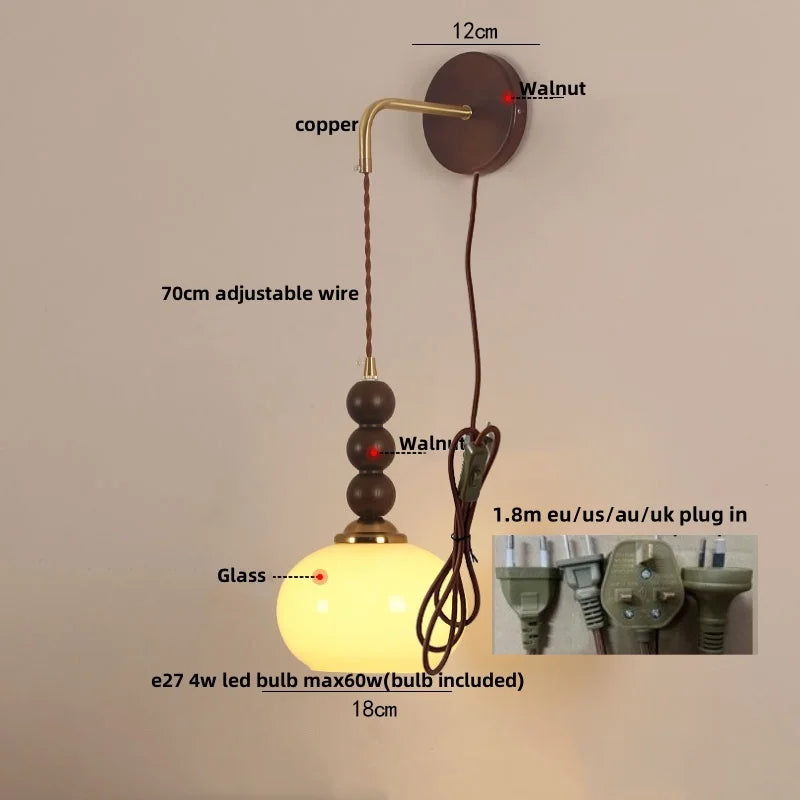 DecorBites™ Adjustable LED Wall Lamp Sconce Copper Wood Glass Stair Light
