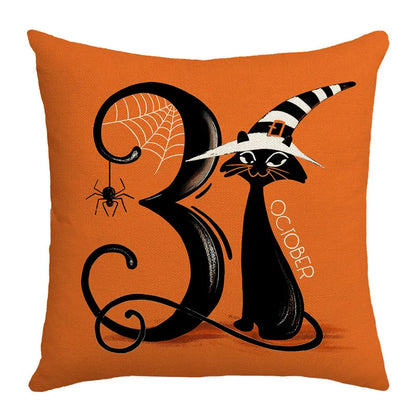 DecorBites™ Halloween Pumpkin Linen Cushion Cover Set for Home Sofa Bedroom Decor