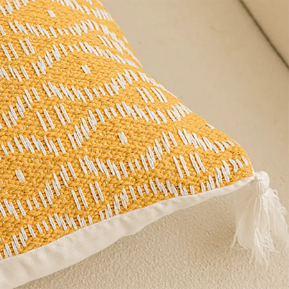 Decorbites™ Geometrisches Tufting-Kissenbezug mit Häkelquasten – Nordisches Gelbes Gestreiftes Kissenbezug