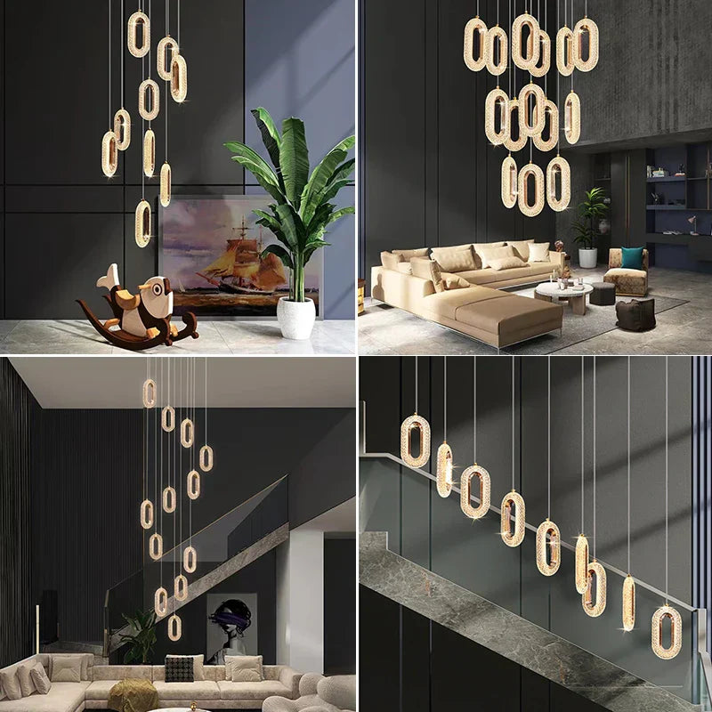 DecorBites™ Gold LED Chandelier for Living Dining Stairwell Hallway, Modern Alloy+Acrylic Hanging Fixture