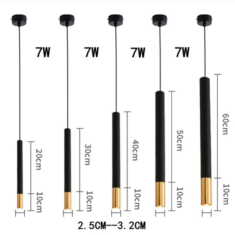 Black Aluminum Cylinder Dimmable LED Pendant Light