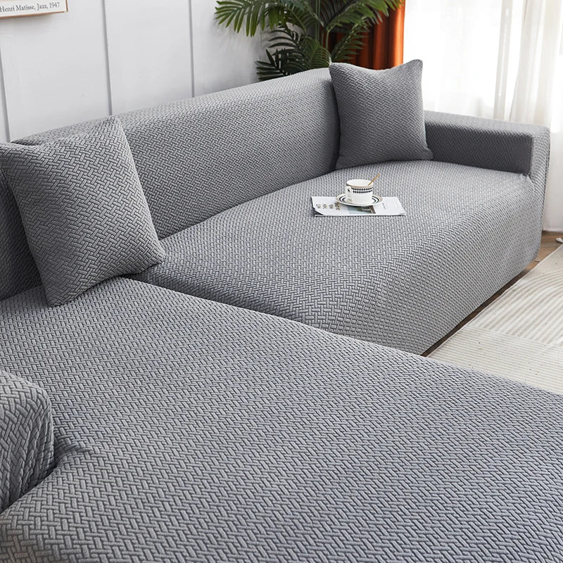 Decorbites™ Jacquard-Sofabezug | Dehnbares Fleece-Schutzbezug für dicke Couch | Einfarbiger Bezug