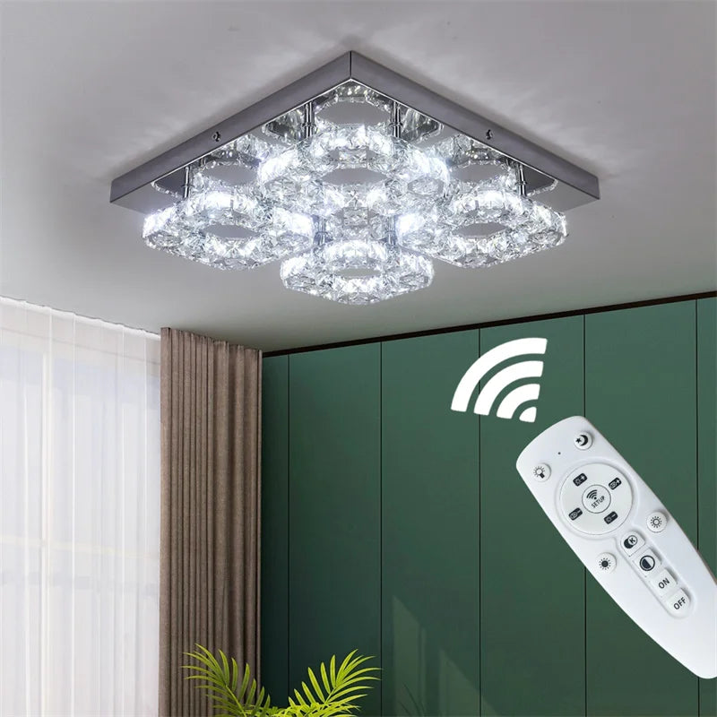 Decorbites™ Kristall-LED-Deckenleuchte: Moderner quadratischer K9-Kronleuchter, dimmbares Edelstahlarmatur.
