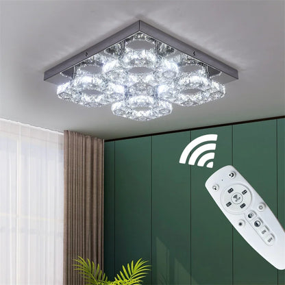 Decorbites™ Kristall-LED-Deckenleuchte: Moderner quadratischer K9-Kronleuchter, dimmbares Edelstahlarmatur.