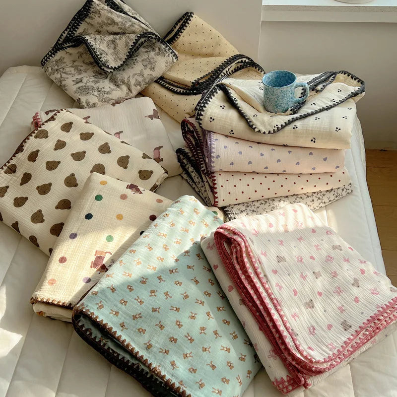 Cotton Cartoon Travel Blanket