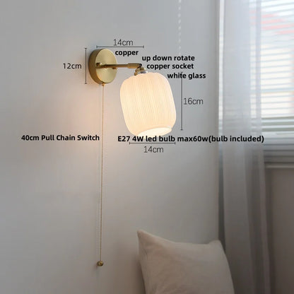 DecorBites™ Japanese Style LED Wall Sconce Glass Rotate Pull Chain Switch Stair Light