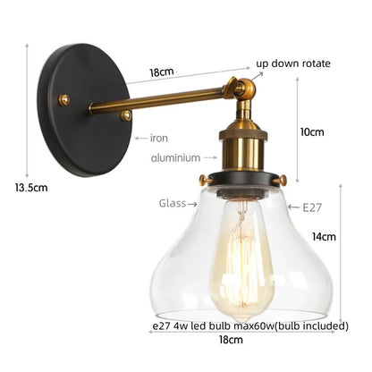 Decorbites™ Gold LED Wandlampe Retro Schlafzimmerlampe | Loft Eisen Dekoration Gang Restaurant Zuhause