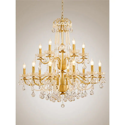 Decorbites™ Gold Messing Kristall-Kronleuchter für Wohnzimmer, Esszimmer und Schlafzimmer, Retro Kerzenleuchten Pendellampen