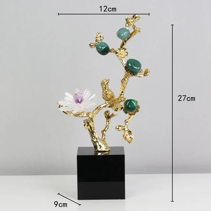 Decorbites™ Goldener Baum Kristallblüte Messing Amethyst Dekoration mit Goldenen Vogel-Figuren