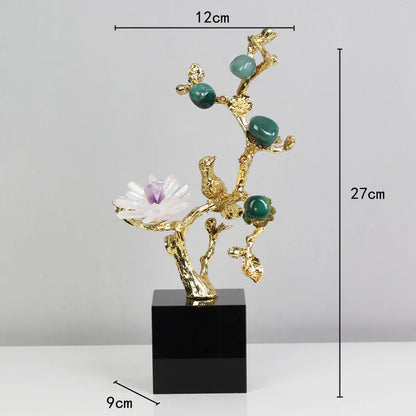Decorbites™ Goldener Baum Kristallblüte Messing Amethyst Dekoration mit Goldenen Vogel-Figuren