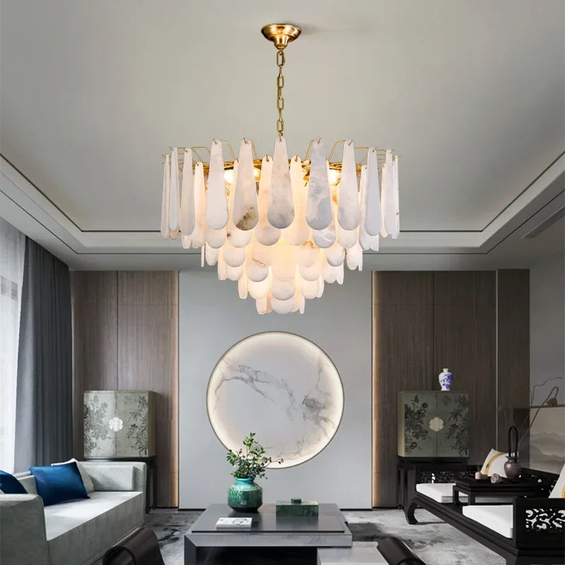 Französisches Marmor-Hängeleuchte Modern Kupfer E14 LED Wassertropfen-Kronleuchter für Wohnzimmer Esszimmer Schlafzimmer Heimdekoration Leuchten