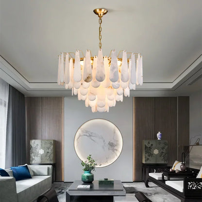 Französisches Marmor-Hängeleuchte Modern Kupfer E14 LED Wassertropfen-Kronleuchter für Wohnzimmer Esszimmer Schlafzimmer Heimdekoration Leuchten