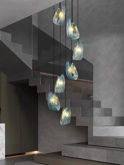 DecorBites™ LED Art Deco Blue Peacock Leaf Copper Ceiling Chandelier for Living Room