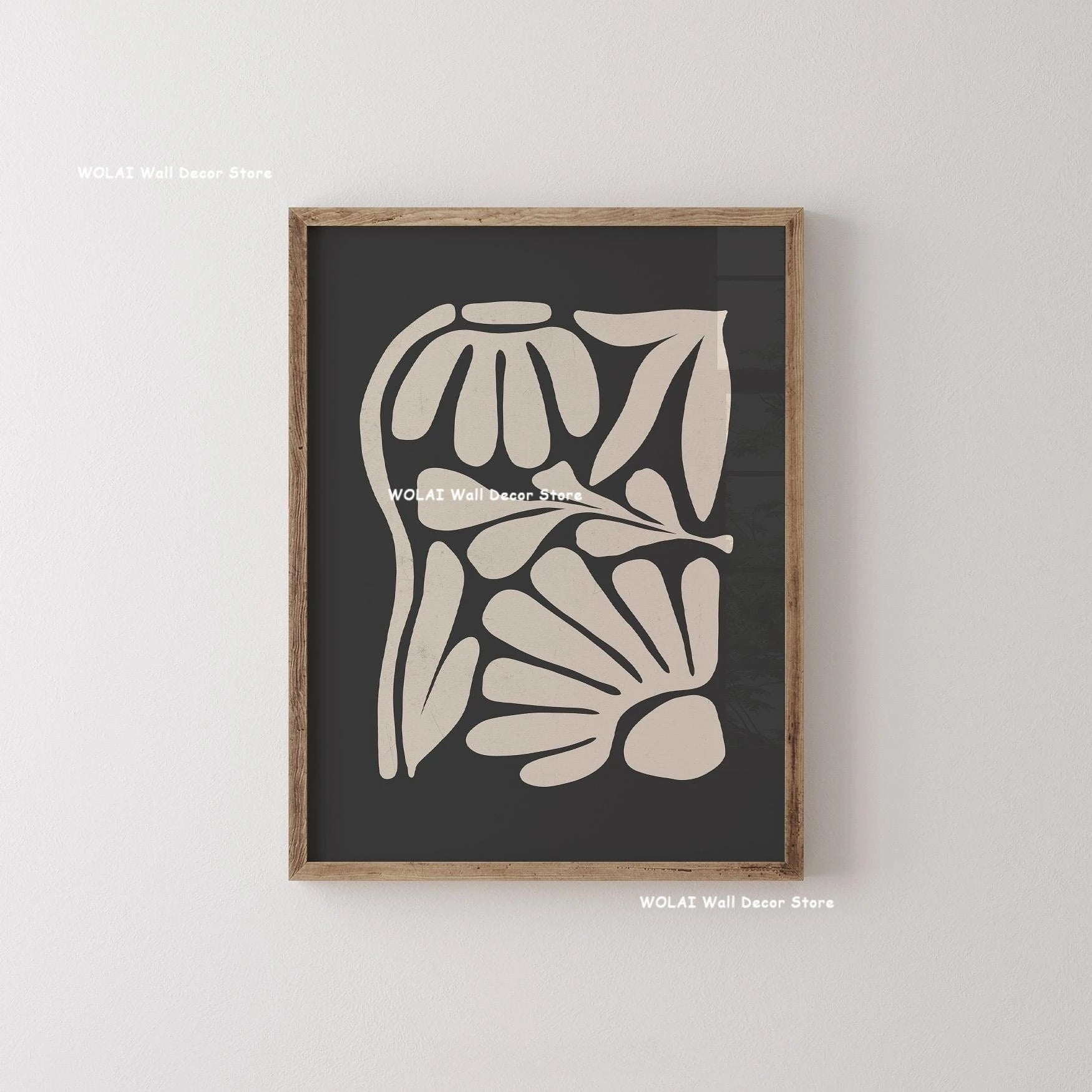 Abstract Moody Plant Art Canvas Print Mid-century Modern Beige Black Floral Line Wall Art Posters for Living Room Home Decor