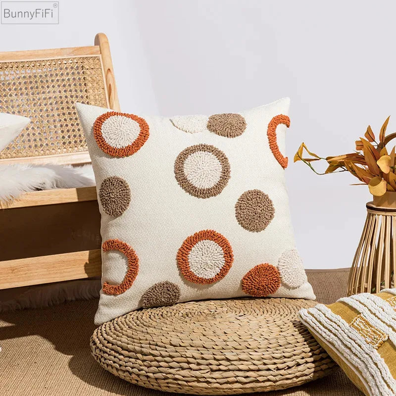 DecorBites™ Geometric Embroidery Circle Stripe Cushion Cover | Home Sofa Decor Pillowcase