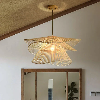 Decorbites™ Bambus-Rattan-Hängeleuchte Geflochtener Kronleuchter Korb-Lampe
