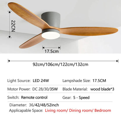 Decorbites™ 3-Blatt-Drehstrommotor 35W Deckenventilator für niedrige Decken mit 24W Dreifarb-Licht & Fernbedienung