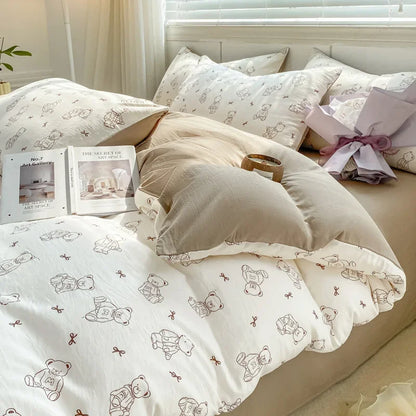 DecorBites™ Cozy Pattern Printed 4Pcs Single Bedding Set - Soft Cotton Fabric