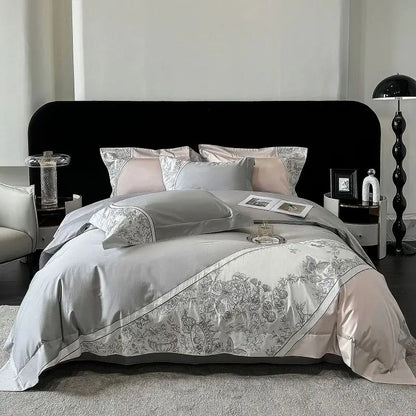 Decorbites™ Luxus-Schmetterlingsblumen-Stickerei-Bettwäsche-Set mit Steppdecke Bezug Laken Kissenbezügen 4Stk