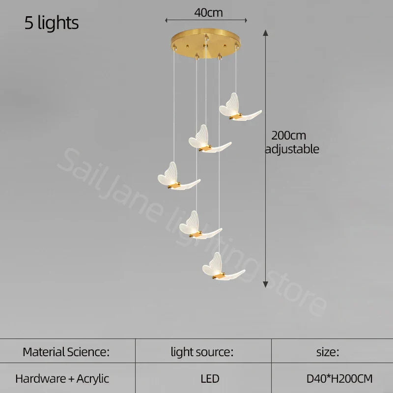 Decorbites™ Goldene Schmetterlings-LED-Kronleuchter: Modernes nordisches stilvolles Innenbeleuchtung für Wohnzimmer, Schlafzimmer und Küche.