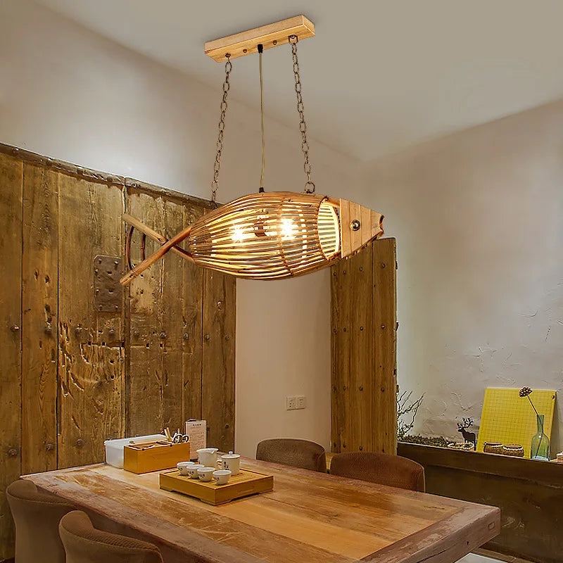 Decorbites™ Bambus-Fisch-Wandlampe: Retro-Dekoration für Café, Bar, Teehäuser, Wohnzimmer, Bauernhof, Hotelbeleuchtung