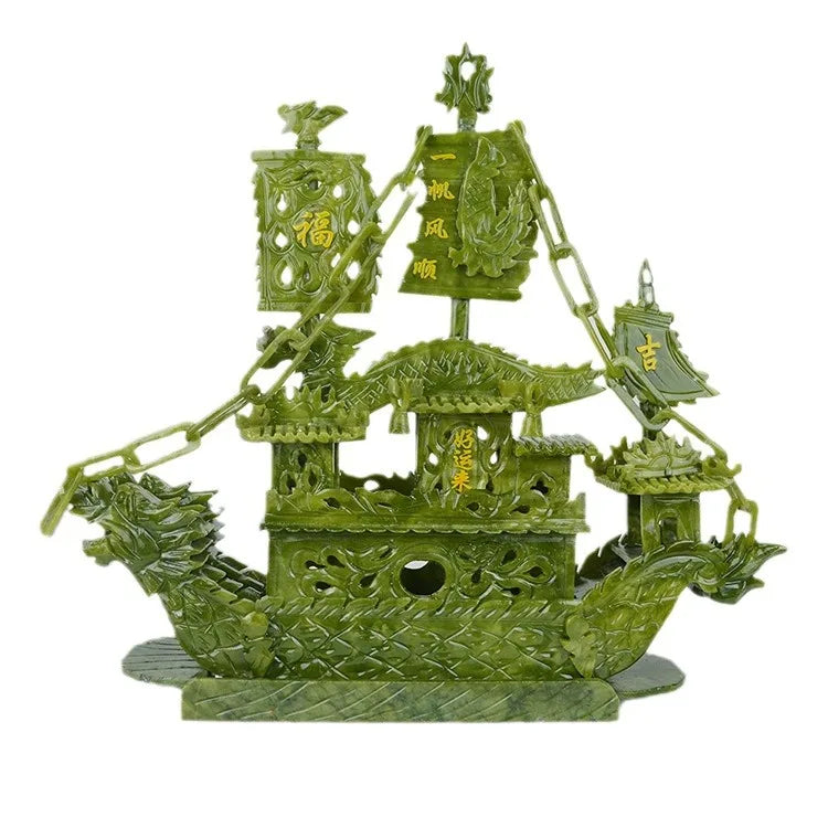 Decorbites™ Jade-Drachenboot-Ornament - 38 cm Luxuriöses Sammlerstück und geschenkwürdiges Wohnzimmer-Dekor