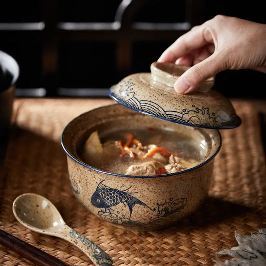 Decorbites™ Japanischer Stil Ramen-Schüssel mit Deckel | Keramische Nudelschüssel für Suppe, Reis, Brei
