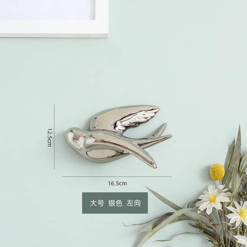 Decorbites™ Goldener Vogel-Schwalben-Skulptur Wanddekoration Dreidimensionale Handwerkskunst