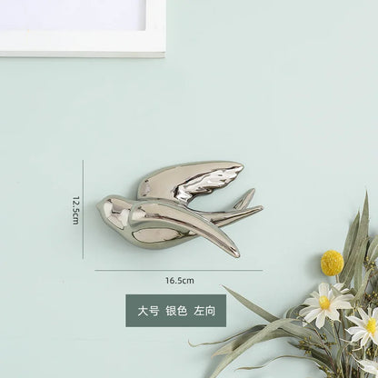 Decorbites™ Goldener Vogel-Schwalben-Skulptur Wanddekoration Dreidimensionale Handwerkskunst