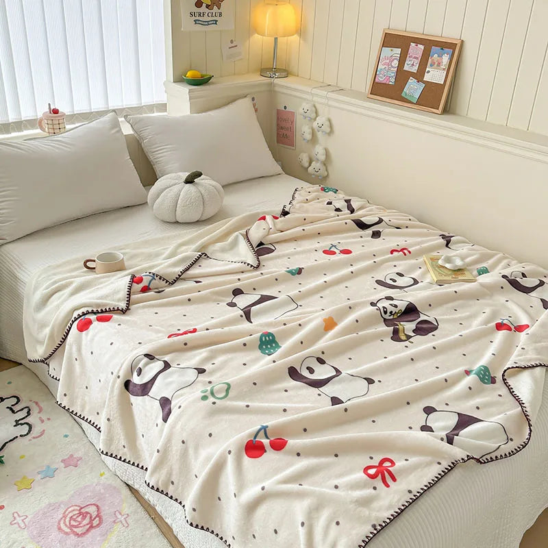 DecorBites™ Cozy Milk Velvet Blanket: Cute Pattern, Warm, Multi-Functional Sofa & Travel Shawl