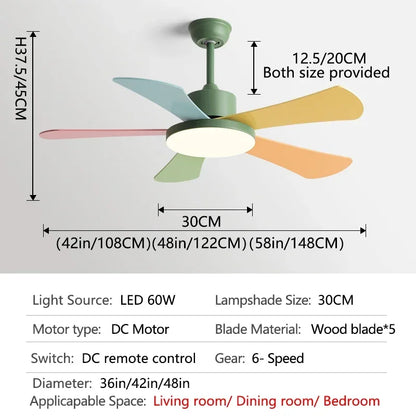 Decorbites™ 48" Schlafzimmer Restaurant Deckenventilator mit 5 Holzflügeln, DC-Motor, LED-Licht, Fernbedienung