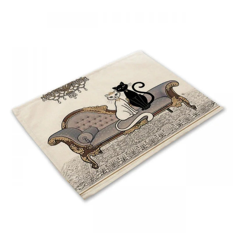 Decorbites™ Schwarze Katze Leinen-Platzset für Esstisch & Küchendekoration