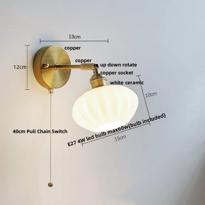 DecorBites™ Japanese Style LED Wall Sconce White Glass Rotate Pull Chain Stair Light Fixtures