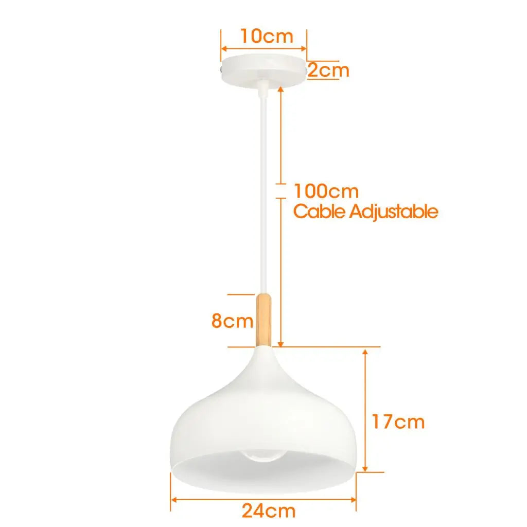 Nordic White Iron Pendant Light With Wood Accent