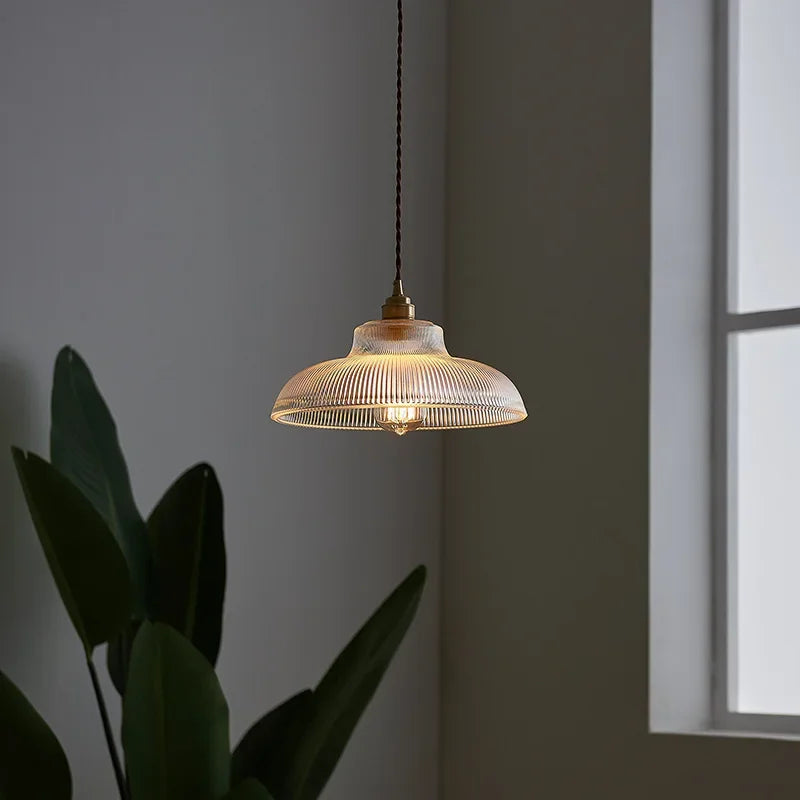 Japanese Brass Semi-Circle Glass Pendant Light