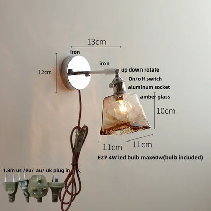 DecorBites™ Iron Rotate LED Wall Light Modern Pull Chain Switch Clear Glass Wandlamp