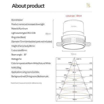 Decorbites™ rahmenloses LED-Downlight 7W für Wohnzimmer und Schlafzimmer, blendfreies Spotlicht