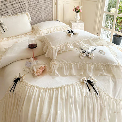Decorbites™ Spitzen-Volants-Prinzessinnen-Bettwäsche-Set, Samt-Duvet-Cover, Plüsch-Bettlaken, Kissenbezüge