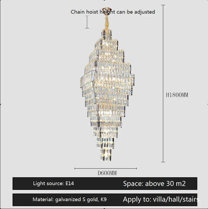 Decorbites™ Kristall-Große Kronleuchter für Villa-Duplex-Loft-Treppen, Elegante Hall-Pendant-Lampe